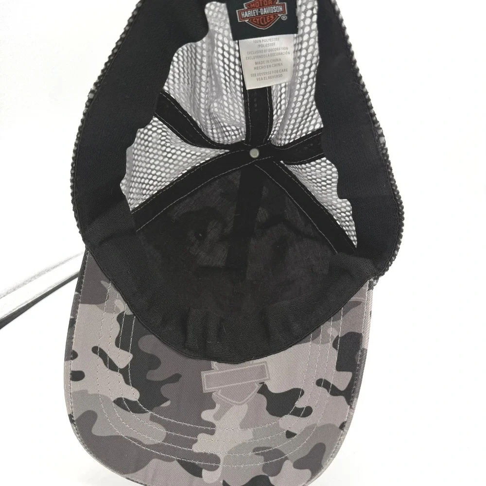 Harley-Davidson Mens Camo Trucker Hat Grey Black Mesh Bar & Shield Logo Cap 2020